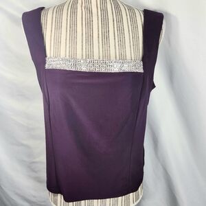 R&M Richards Purple Cropped Sleeveless Top w/Rhinestone Neck Accent Size 10P